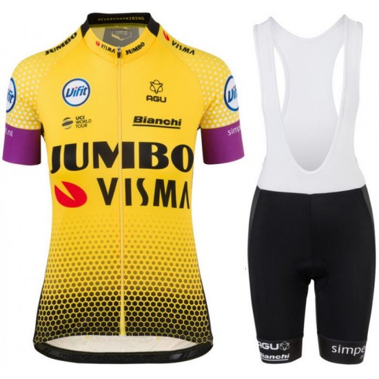 Jumbo Visma 2019 Damen Fahrradbekleidung Radtrikot Satz Kurzarm+Kurz Trägerhose JCRI2