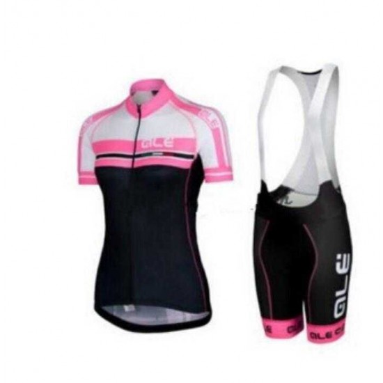 2015 ALE Fahrradbekleidung Satz Fahrradtrikot Kurzarm Trikot und Kurz Radhose Schwarz roze 1 Dame W9E9E