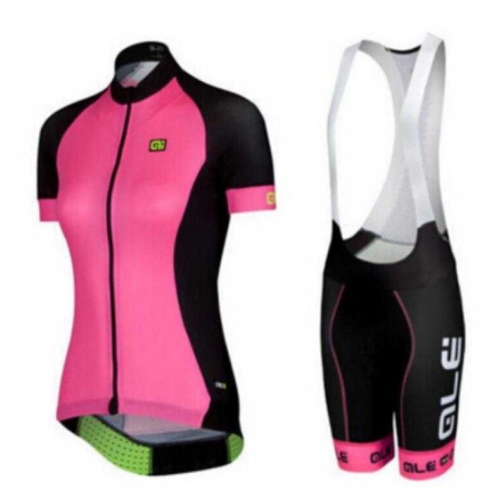 2015 ALE Fahrradbekleidung Satz Fahrradtrikot Kurzarm Trikot und Kurz Radhose Schwarz roze 2 Dame ACG65