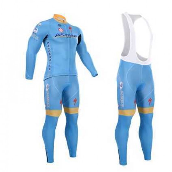 2015 Astana Fahrradbekleidung Radtrikot Langarm+Lang Trägerhose D594B