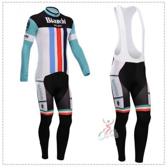 Bianchi 2014 Fahrradbekleidung Radtrikot Langarm+Lang Trägerhose Rot blau 2QW03