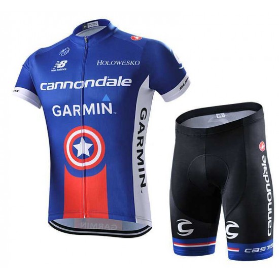 2015 Garmin Cannondale Radbekleidung Fahrradtrikot Kurzarm und Fahrradhosen Kurz blau F13FI