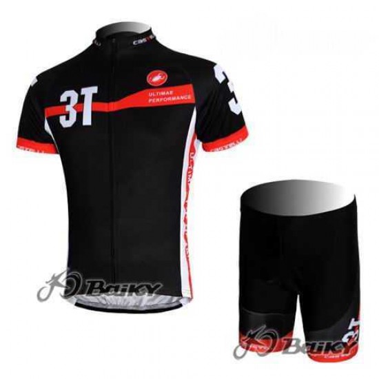 Castelli 3T Radbekleidung Radtrikot Kurzarm und Fahrradhosen Kurz Schwarz UMUG2