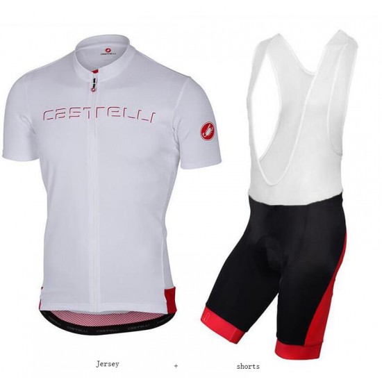 2017 Castelli Fahrradbekleidung Radteamtrikot Kurzarm+Kurz Radhose Kaufen weiß WMTDC
