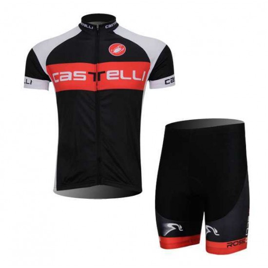 Castelli Radbekleidung Radtrikot Kurzarm und Fahrradhosen Kurz Schwarz Rot 272HL