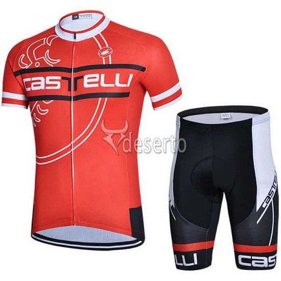 2015 Castelli Fahrradbekleidung Radtrikot Satz Kurzarm+Kurz Radhose Rot PS5GU