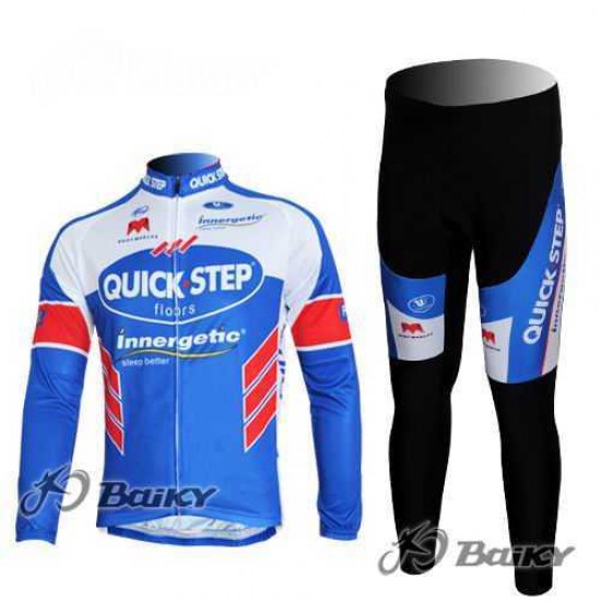Omega Pharma-Quick Step innergetic Fahrradtrikot Radbekleidung Langarm+Lang Fahrradhose blau weiß 43STK
