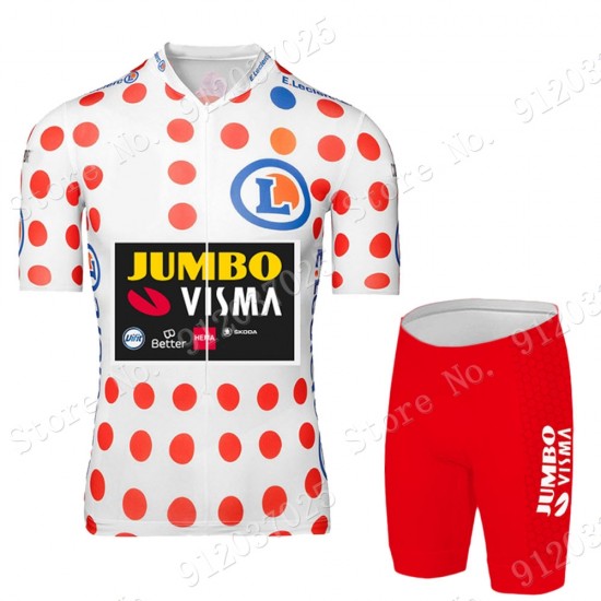Polka Dot Jumbo Visma Tour De France 2021 Team Fahrradbekleidung Radteamtrikot Kurzarm+Kurz Radhose NPWZyO