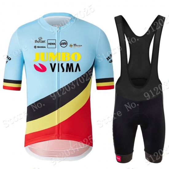 Jumbo Visma Belgium Blue 2021 Team Fahrradbekleidung Radteamtrikot Kurzarm+Kurz Radhose ffZQoG