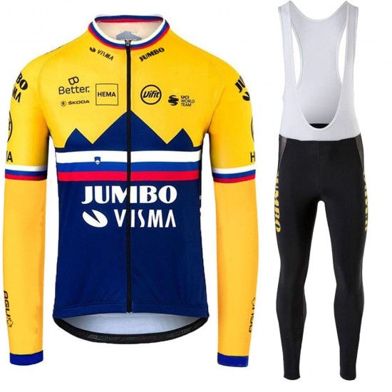Jumbo Visma SLovenia Pro Team 2021 Fahrradbekleidung Radtrikot Langarm+Lang Radhose Online PB0PdY
