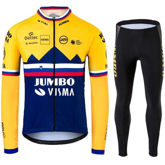 Jumbo Visma SLovenia Pro Team 2021 Fahrradbekleidung Radtrikot Langarm+Lang Radhose Online virBtc