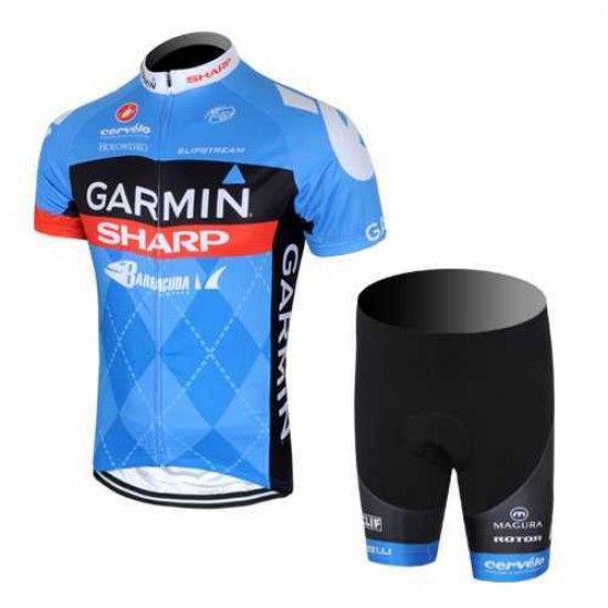 2013 Garmin Sharp Barracuda Cervelo Fahrradkleidung Radsportbekleidung Kurzarm Trikot+Trägerhose Kurz blau RFWZR