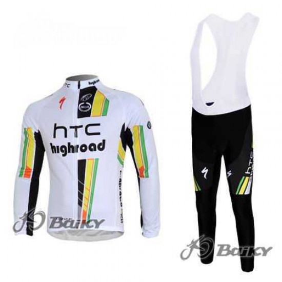 HTC-Highroad Pro Team Fahrradtrikot Radbekleidung Langarm+Lang Fahrradhose Bib weiß grün 4US55