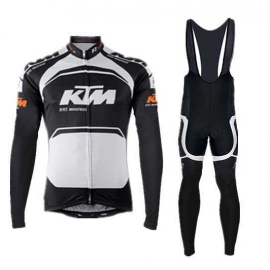 2015 KTM Pro team Schwarz weiß Fahrradbekleidung Radtrikot Langarm+Lang Trägerhose KB180