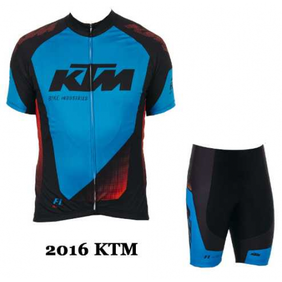 2016 KTM Fahrradkleidung Radsportbekleidung Kurzarm Trikot+Trägerhose Kurz blau 03 XUVCV