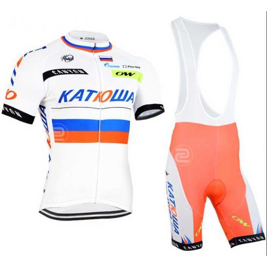 2015 Katusha Fahrradbekleidung Radteamtrikot Kurzarm+Kurz Radhose Kaufen weiß TAOOT