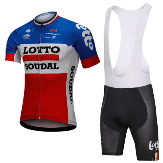 2018 Lotto Soudal blau weiß Rot Fahrradbekleidung Radtrikot Satz Kurzarm+Kurz Trägerhose DJ87X