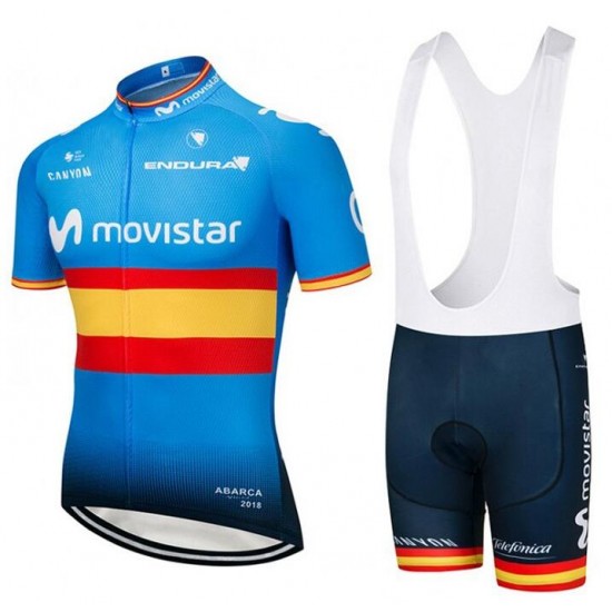 Movistar Champions Spain 2018 Fahrradbekleidung Radtrikot Satz Kurzarm+Kurz Trägerhose 7WOR6