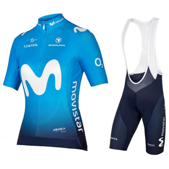 MOVISTAR TEAM 2018 Dame Fahrradbekleidung Radtrikot Satz Kurzarm+Kurz Trägerhose WQFDF