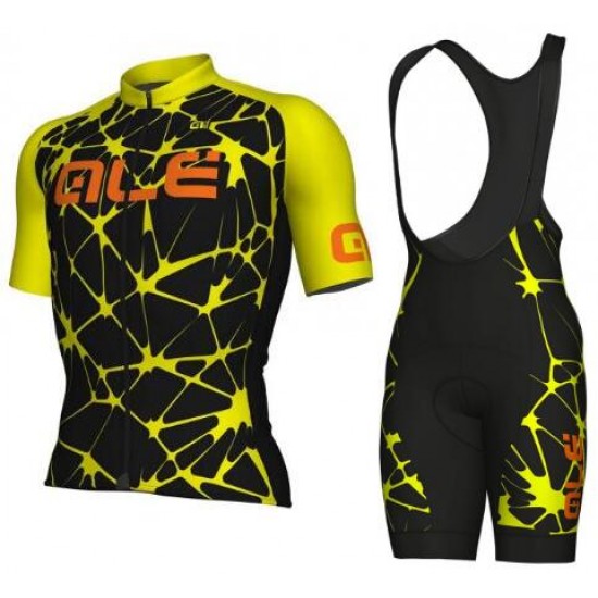 ALE SOLID Cracle Fluo yellow Fahrradbekleidung Satz Fahrradtrikot Kurzarm Trikot und Kurz Trägerhose F1VP6