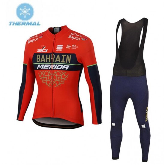 Bahrain Merida 2018 Winter Fahrradbekleidung Radtrikot Langarm+Lang Trägerhose 529RC