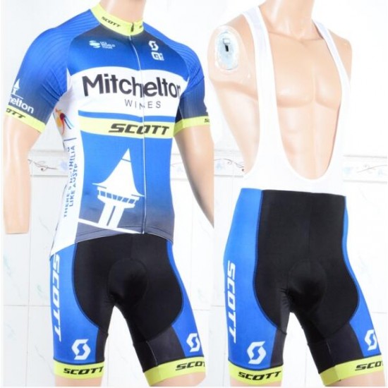 Mitchelton Scott 2018 blau Fahrradbekleidung Satz Fahrradtrikot Kurzarm Trikot und Kurz Trägerhose 9K2KK