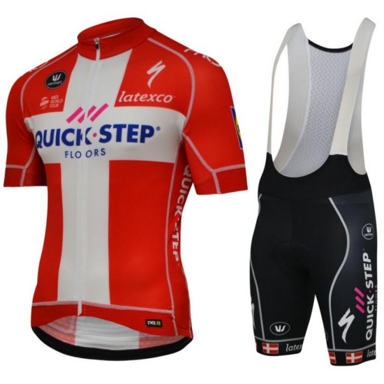 Quick Step Floors PRR 2018-Champion Denmark Set Radtrikot Kurzarm Sprot+Kurz Trägerhose YY8HA