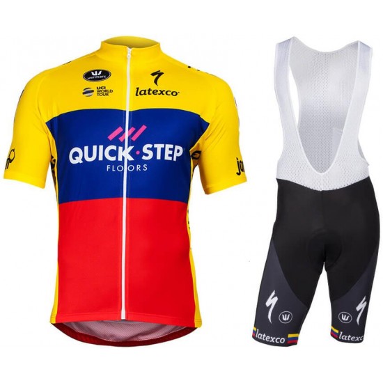 Quick Step Floors Ecuadorian Champion 2018 Fahrradbekleidung Radtrikot Satz Kurzarm+Kurz Trägerhose DY7A5