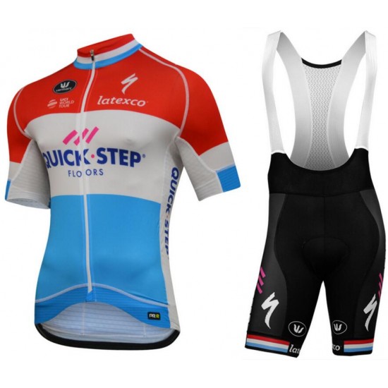 Quick Step Floors 2018 Luxembourg Champion Fahrradbekleidung Radtrikot Satz Kurzarm+Kurz Trägerhose 7HANB