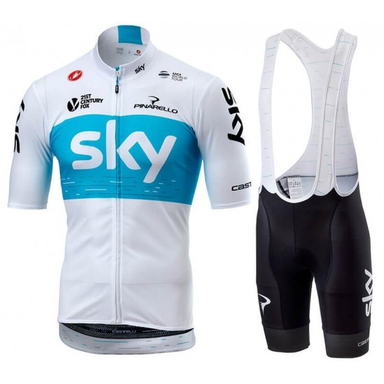 TEAM SKY 2018 weiß Fahrradbekleidung Satz Fahrradtrikot Kurzarm Trikot und Kurz Trägerhose LBUFX