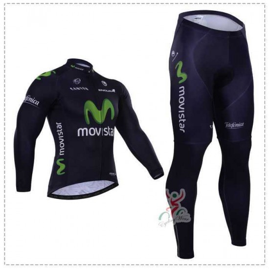 2015 Movistar Fahrradbekleidung Radtrikot Satz Langarm und Lange Radhose 1HY5Q