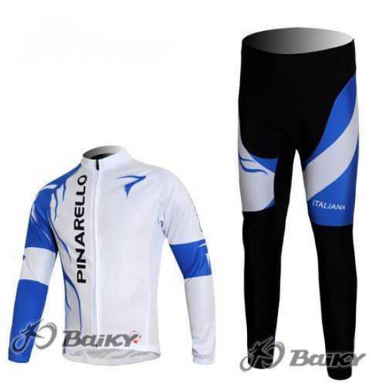 Pinarello Pro Team Fahrradbekleidung Radtrikot Satz Langarm und Lange Radhose weiß blau KAE3T