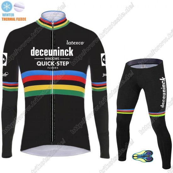 Winter Thermal Fleece Deceuninck quick step 2021 UCI World Champion Fahrradbekleidung Radtrikot Langarm+Lang Trägerhose SWBBA