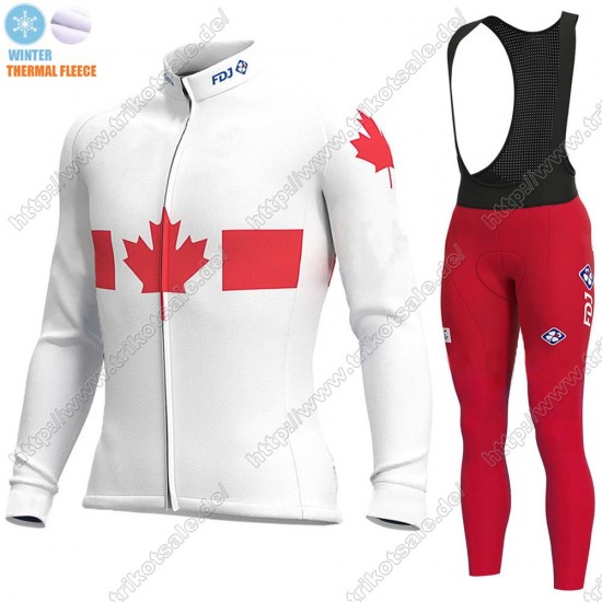 Canada FDJ Winter Thermal Fleece 2021 Fahrradbekleidung Radtrikot Langarm+Lang Trägerhose OPLPC