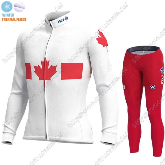 Canada FDJ Winter Thermal Fleece 2021 Fahrradbekleidung Radtrikot Langarm+Lang Trägerhose KPOGE