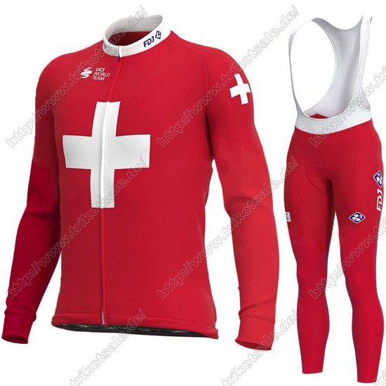 Swiss FDJ 2021 Fahrradbekleidung Radtrikot Langarm+Lang Trägerhose HIISJ