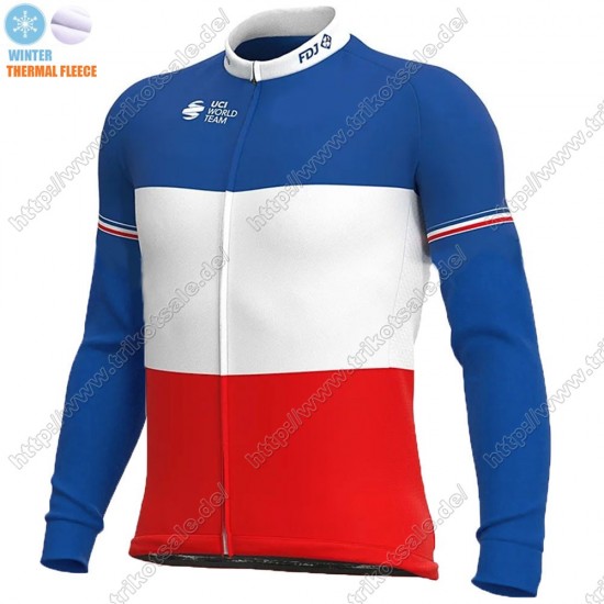 France FDJ Winter Thermal Fleece 2021 Fahrradbekleidung Radtrikot Langarm RFPZF