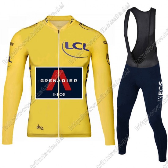 Team INEOS Grenadier Tour De France 2021 Herren Fahrradbekleidung Radtrikot Langarm+Lang Trägerhose Yellow CKUDP
