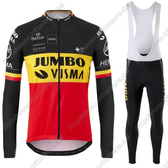 Jumbo Visma 2021 Belgium Fahrradbekleidung Radtrikot Langarm+Lang Trägerhose UEDKB