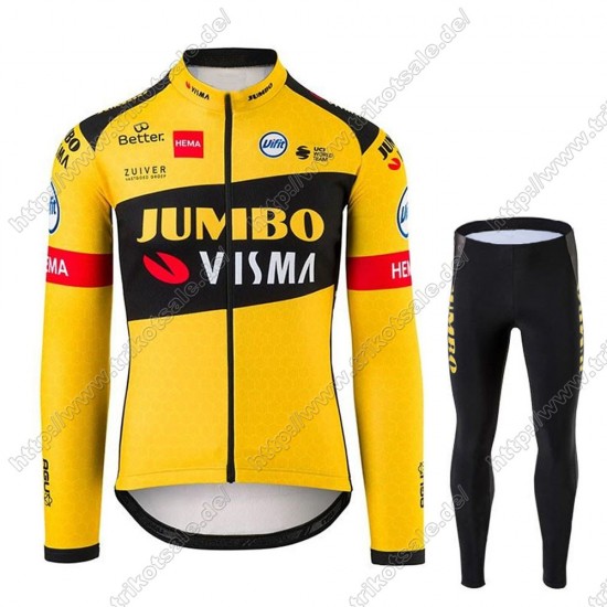 Jumbo Visma 2021 Pro Team Fahrradbekleidung Radtrikot Langarm+Lang Trägerhose BLRBX