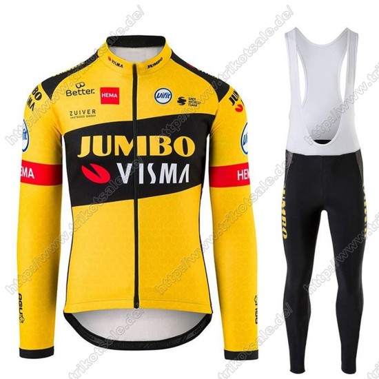 Jumbo Visma 2021 Pro Team Fahrradbekleidung Radtrikot Langarm+Lang Trägerhose SXXWY