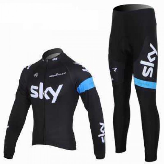 2013 Teams Sky Fahrradbekleidung Radtrikot Satz Langarm und Lange Radhose Schwarz blau OF9YO