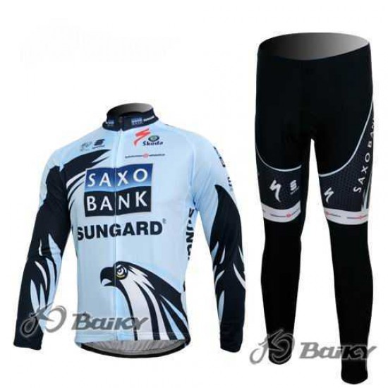Saxo Bank Sungard Pro Team Fahrradbekleidung Radtrikot Langarm+Lang Trägerhose weiß Schwarz 8BVNU