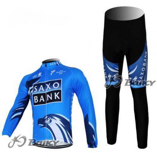 Saxo Bank Sungard Pro Team Fahrradtrikot Radbekleidung Langarm+Lang Fahrradhose blau Schwarz P4LPN