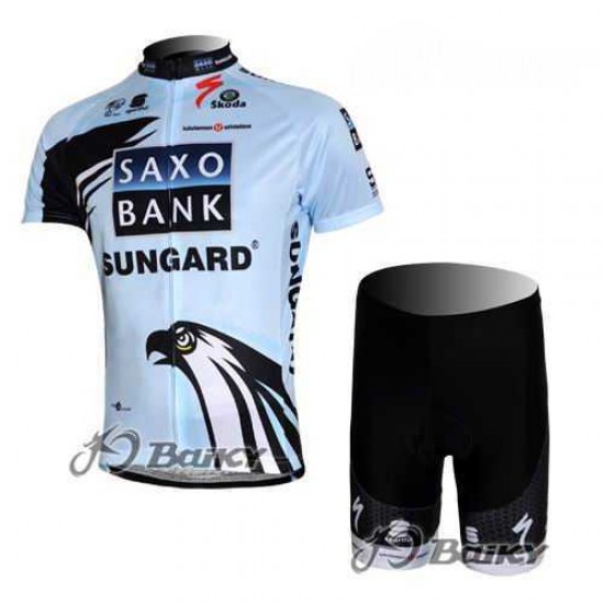 Saxo Bank Sungard Pro Team Radbekleidung Radtrikot Kurzarm und Fahrradhosen Kurz weiß 7YGW2