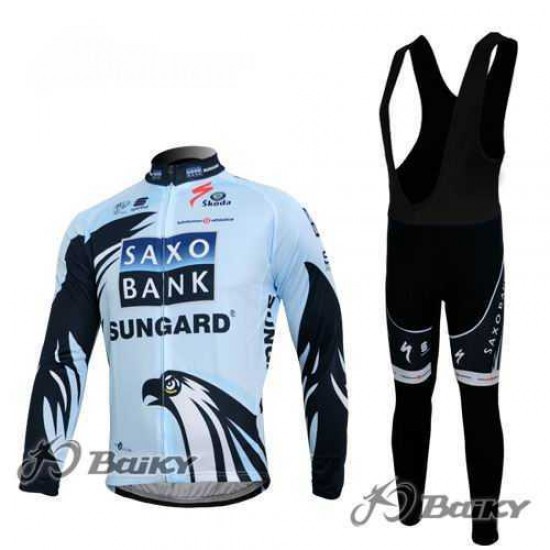Saxo Bank Sungard Pro Team Fahrradbekleidung Radteamtrikot Langarm+Lang Trägerhose weiß Schwarz JKWZI
