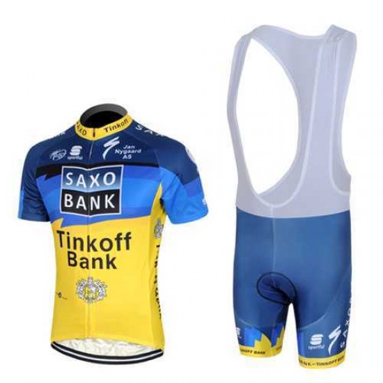 2013 Saxo Bank Tinkoff Pro Team Fahrradbekleidung Radteamtrikot Kurzarm+Kurz Radhose Kaufen blau gelb GJ0KR