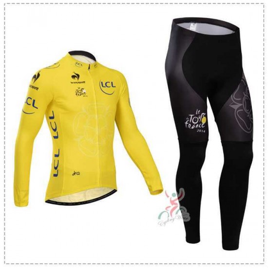 Tour de France le coq sportif 2014 Fahrradbekleidung Radtrikot Langarmen gelb+Lange Fahrradhose JVKNX