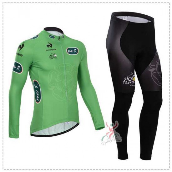 Tour de France le coq sportif 2014 Set Fahrradbekleidung Radtrikot Langarmen grün+Lange Fahrradhose G0R4Y