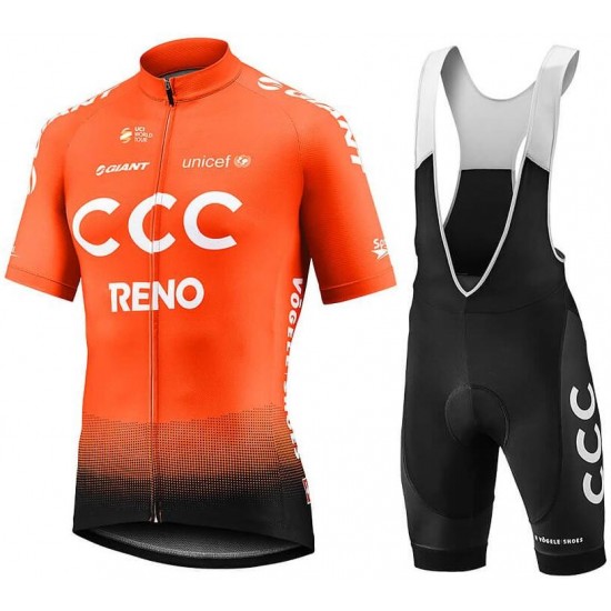 CCC Team Reno Orange 2019 Fahrradbekleidung Radtrikot Satz Kurzarm+Kurz Trägerhose OOTS3